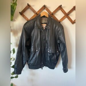 Vintage Leather Jacket Black Leather Bomber Jacket Men’s Medium